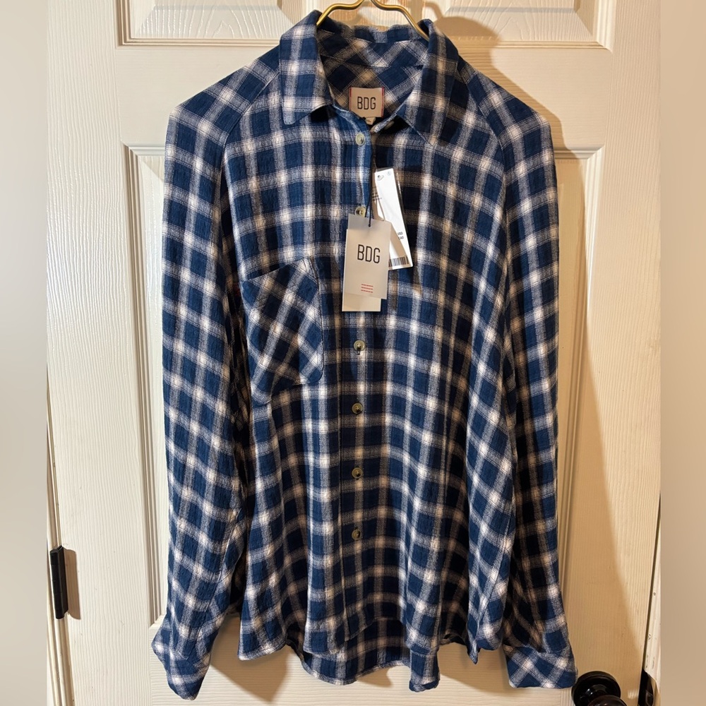 BDG Men's Navy and White Checkered Shirt - Picture 1 of 4